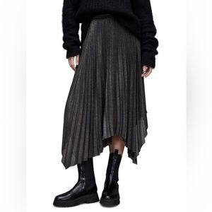 Accordion silver black high waisted All Saints long skirt size 0 US XS